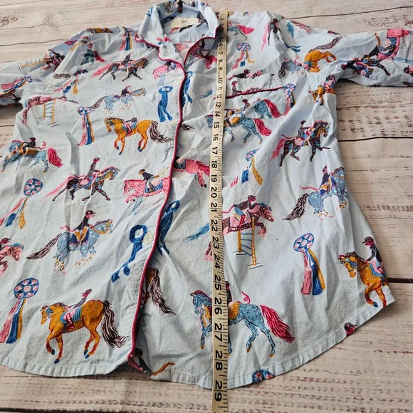 Printfresh Horse Show Blue Ribbon Equestrian Organic Cotton Pajama Top Medium - Picture 4 of 5